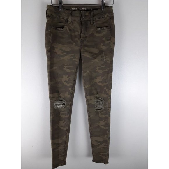 American Eagle Outfitters Denim - American Eagle Women's Green Camo Distressed Jegging Skinny Jeans Stretch 2